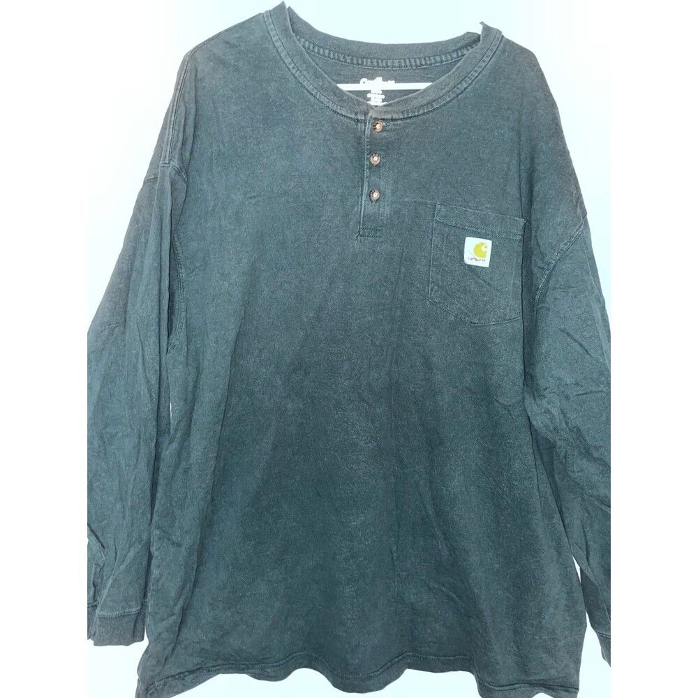 Carhartt Henley Pocket Tee Mens 2XL Dark Green Loose Fit Long Sleeve Workwear